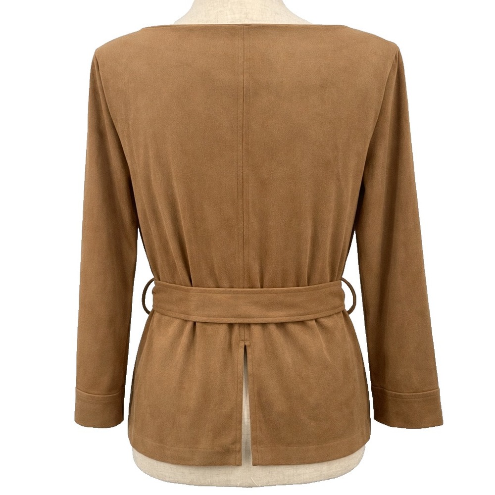 Banana Republic Womens Top M NWT Vegan Suede Office Brown Minimalist Belted Soft - Picture 3 of 8